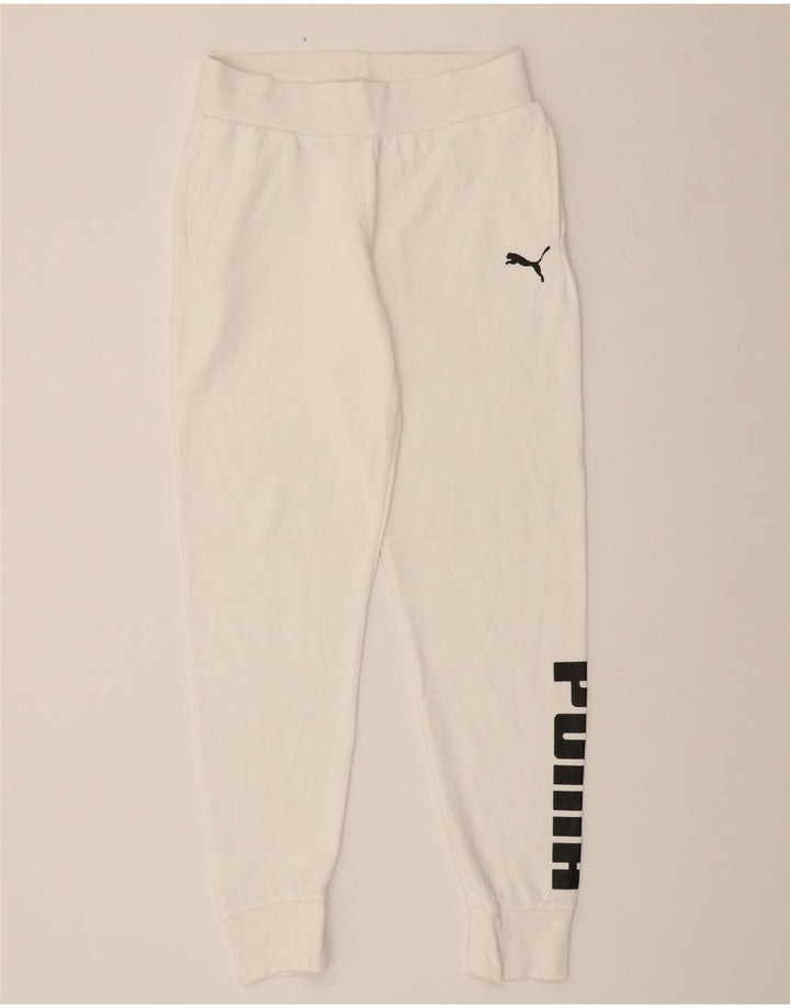 PUMA Womens Graphic Tracksuit Trousers Joggers UK 10 Small  White Vintage Puma and Second-Hand Puma from Messina Hembry 