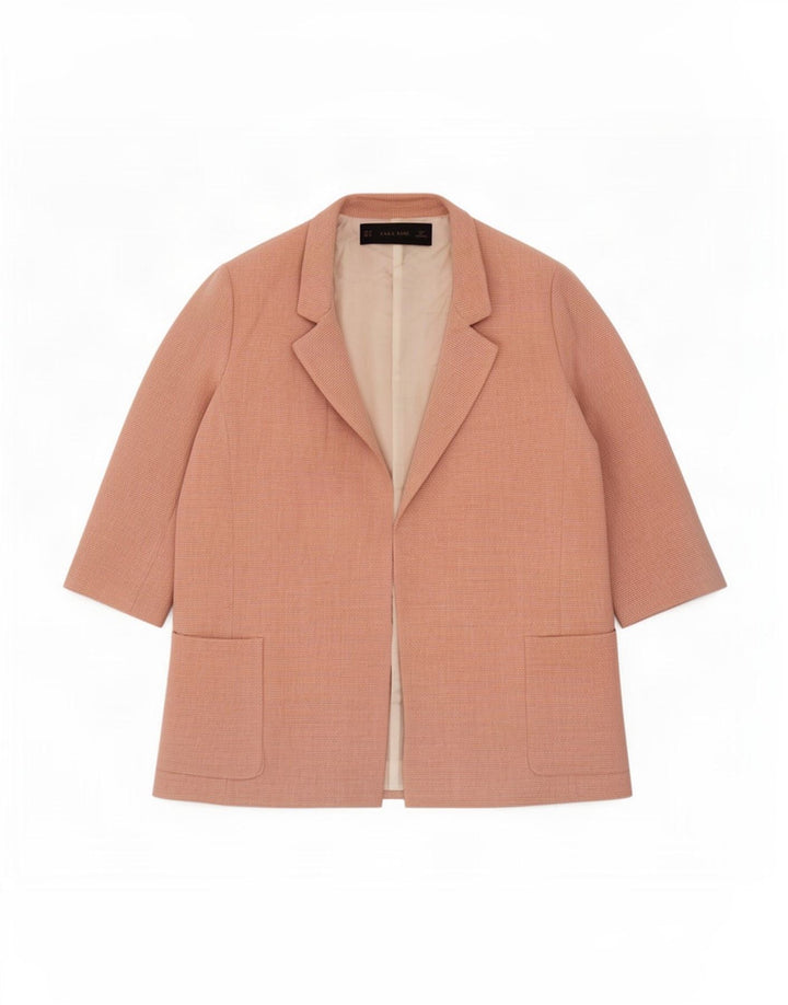 Zara Dame 3/4 ærmet åben blazerjakke UK 14 Medium Pink Viscose