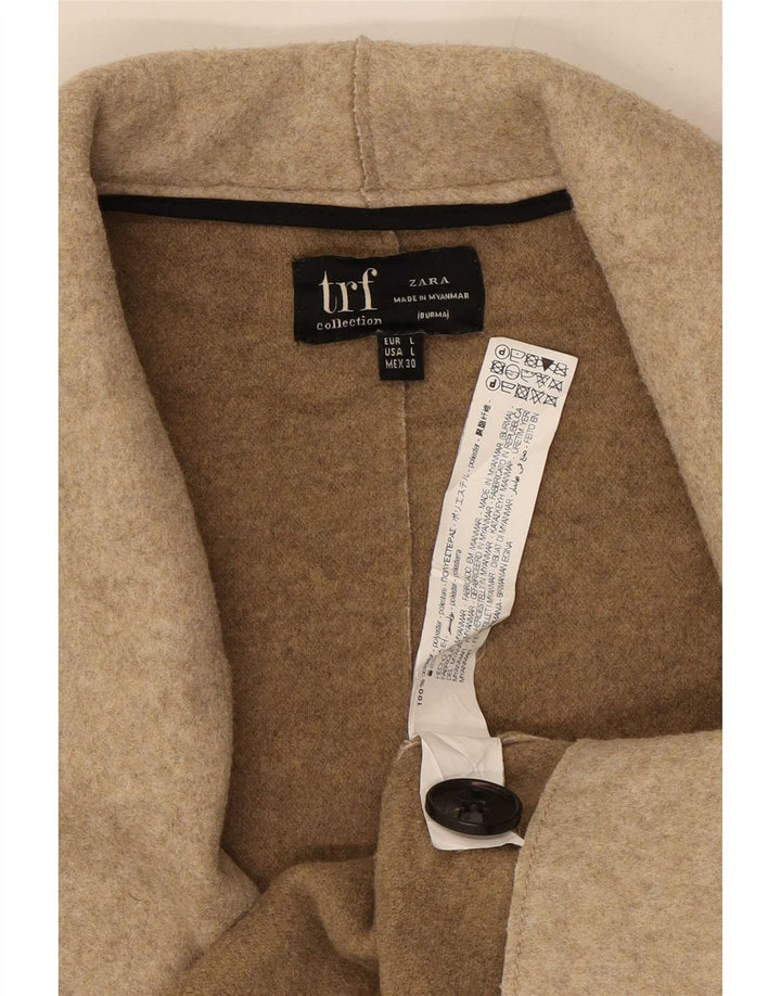 Zara Dame Trafaluc Overfrakke UK 16 Large Beige Polyester
