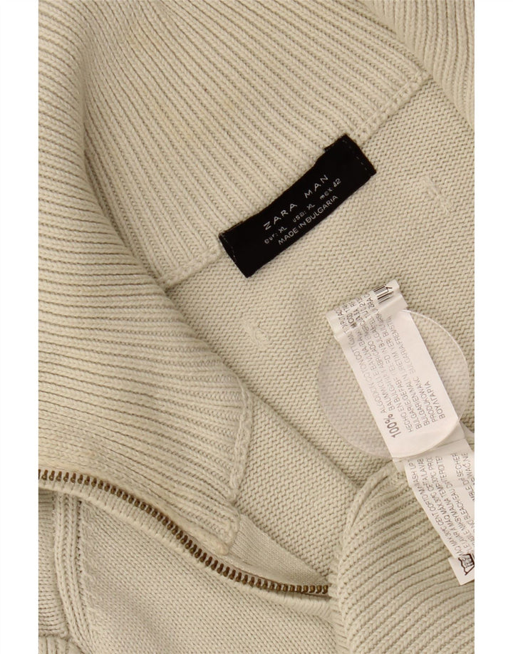 Zara Herre Cardigan Sweater XL Off White Bomuld
