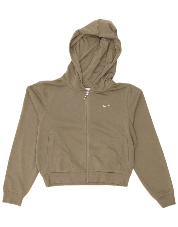 Nike Womens Crop Oversized hættetrøje med lynlås UK 6 XS Khaki Bomuld