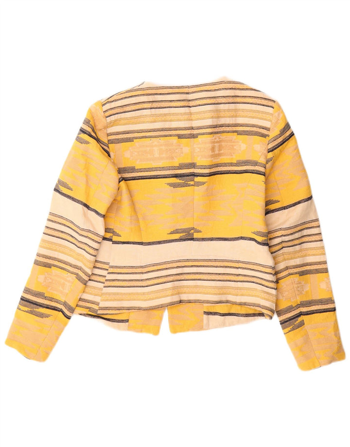 Zara Herre Crop Open Blazer Jacket UK 12 Mellem gul stribet bomuld