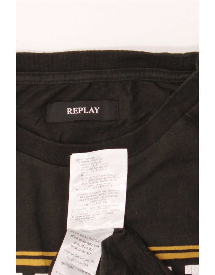 Replay Herre Grafisk T-Shirt Top Medium Sort Bomuld