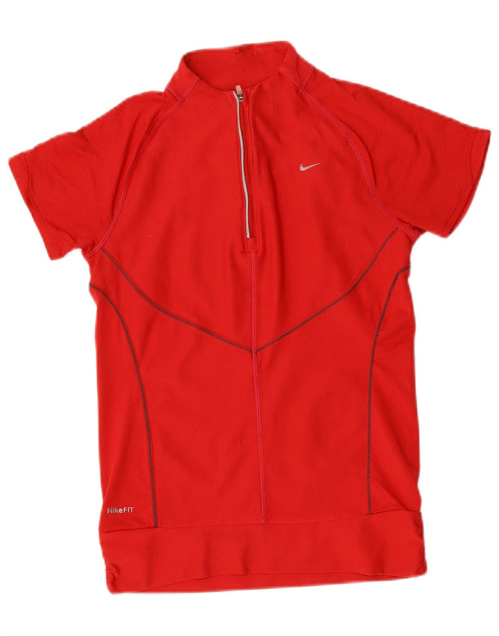 Nike Womens Fit Dry Kortærmet Pullover Træningsdragt Top UK 4/6 Small Red