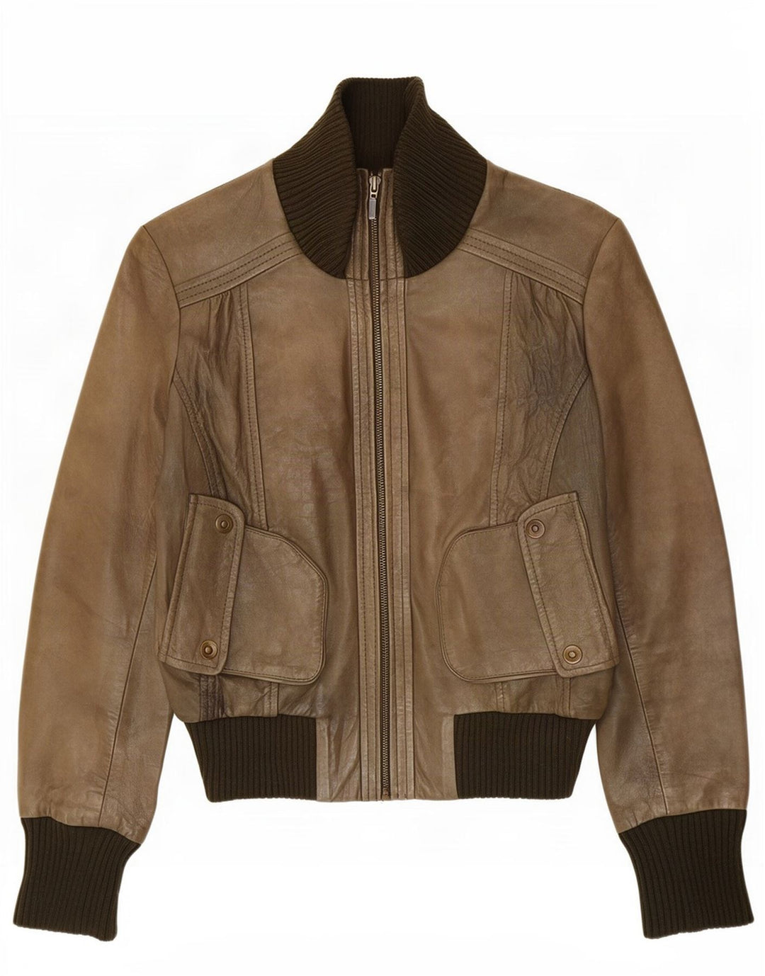 Oasis Dame Læderjakke UK 14 Medium Khaki Colourblock