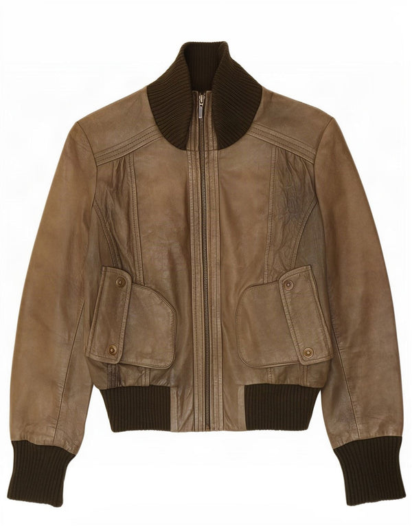 Oasis Dame Læderjakke UK 14 Medium Khaki Colourblock