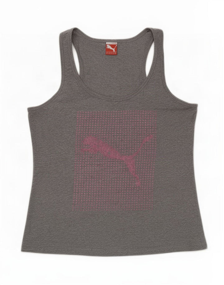 Puma Dame Grafisk Vest Top UK 12 Medium Grå Bomuld