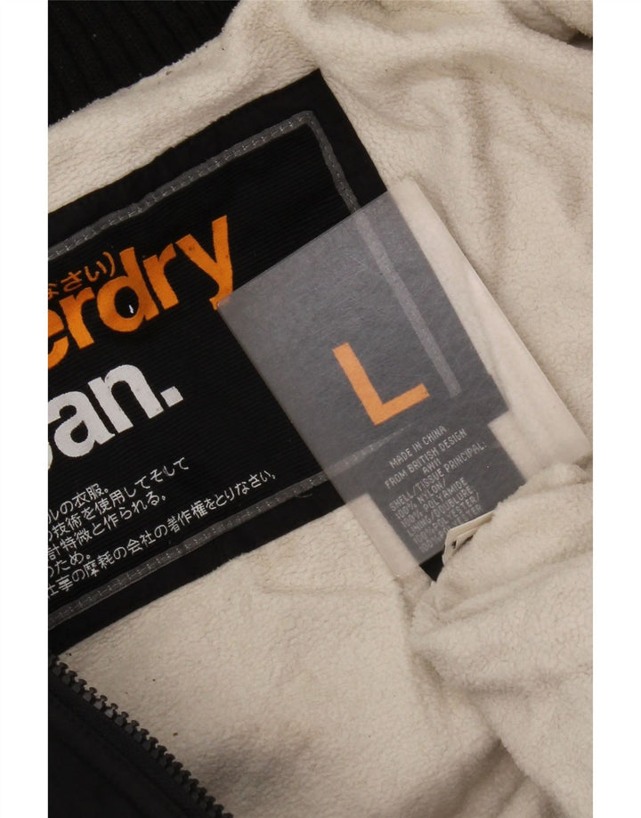 Superdry vindjakkejakke med hætte til kvinder UK 16 Stor sort nylon