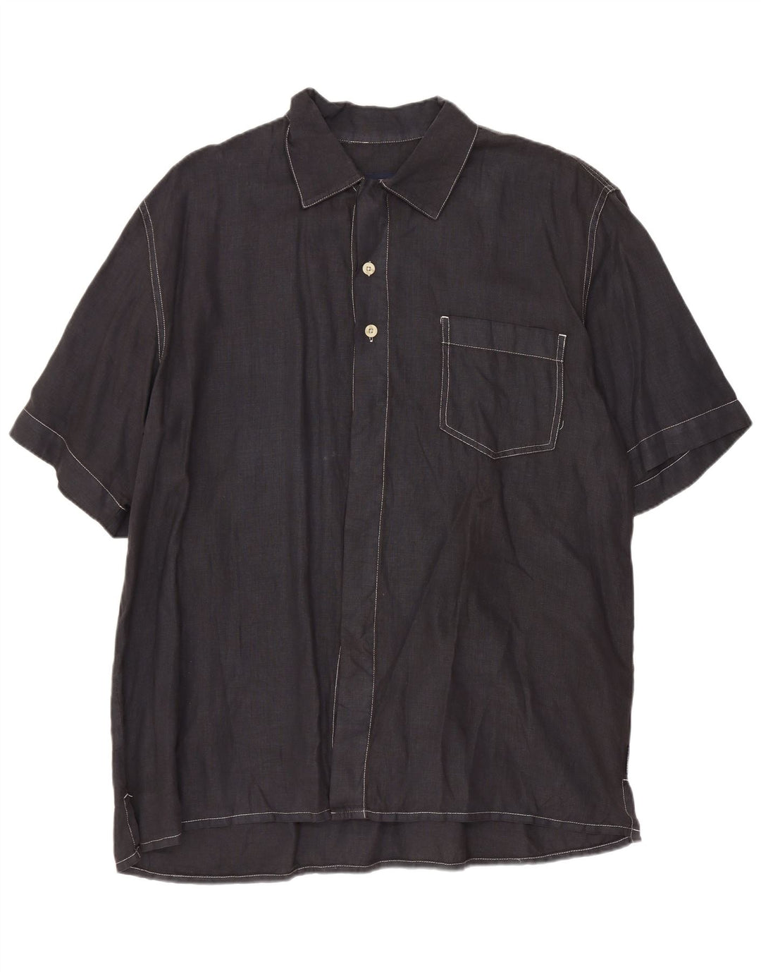 Cerruti Kortærmet Herreskjorte Stor Navy Blue Flax