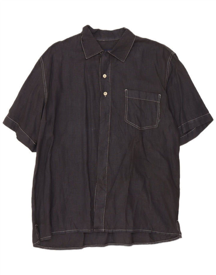 Cerruti Kortærmet Herreskjorte Stor Navy Blue Flax