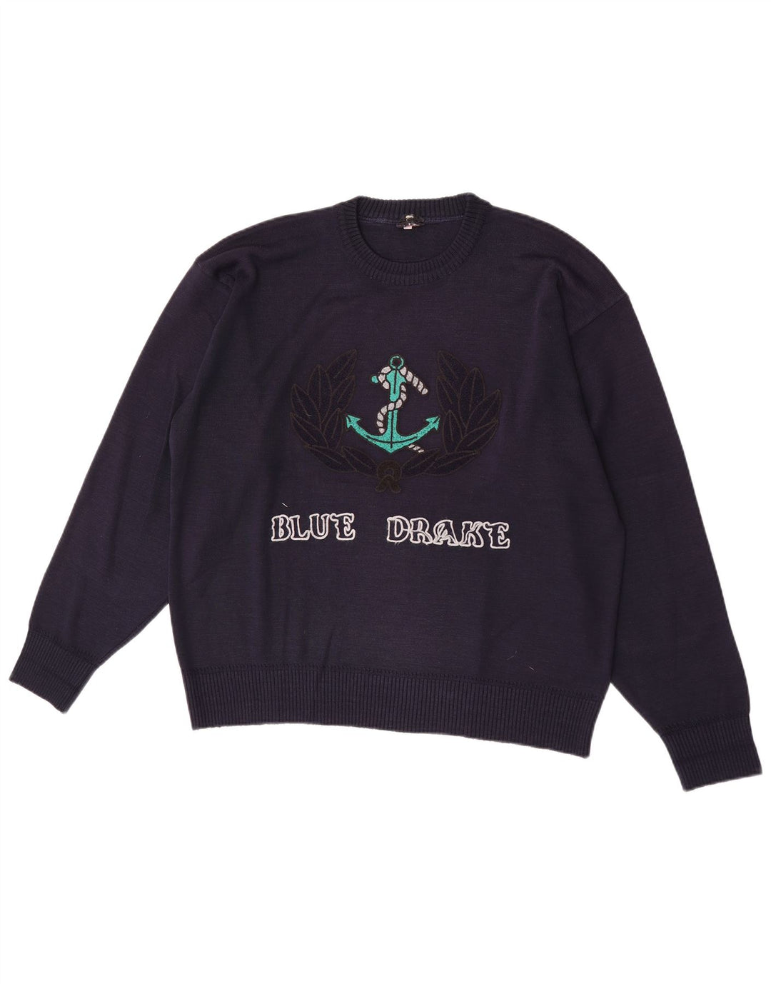 Blå Drake Herre grafisk rund hals sweater stor marineblå