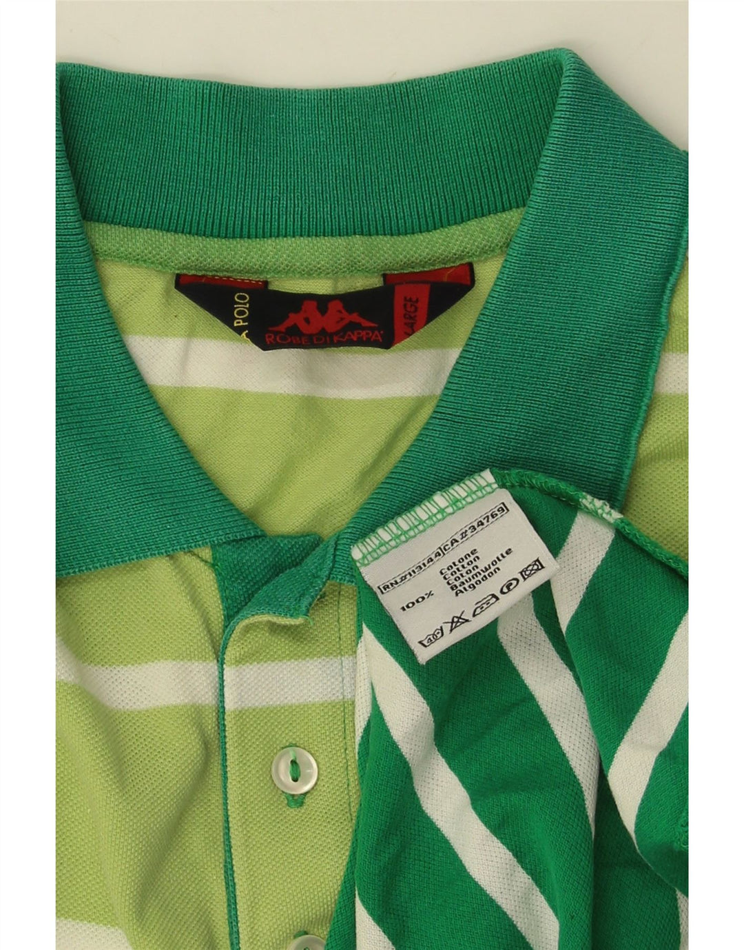 KAPPA Mens Polo Shirt Large Green Striped Cotton