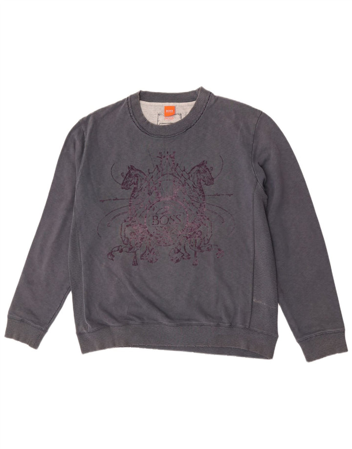 Hugo Boss grafisk sweatshirt til mænd XL marineblå bomuld