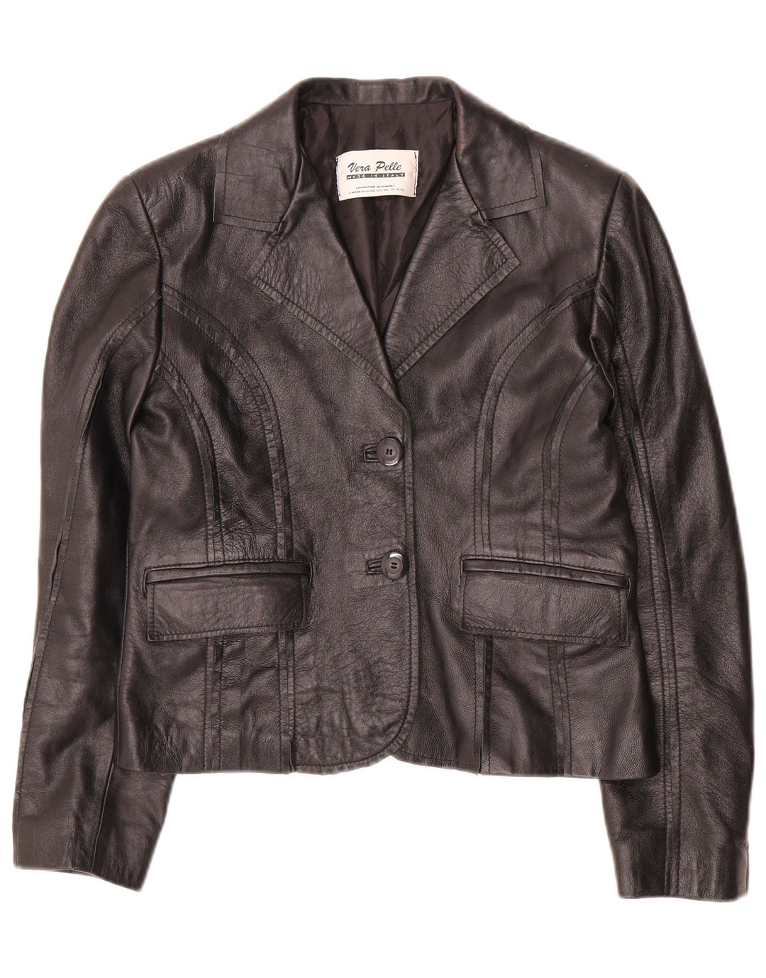 VINTAGE Dame Crop 2-knaps blazerjakke IT 42 Medium sort læder