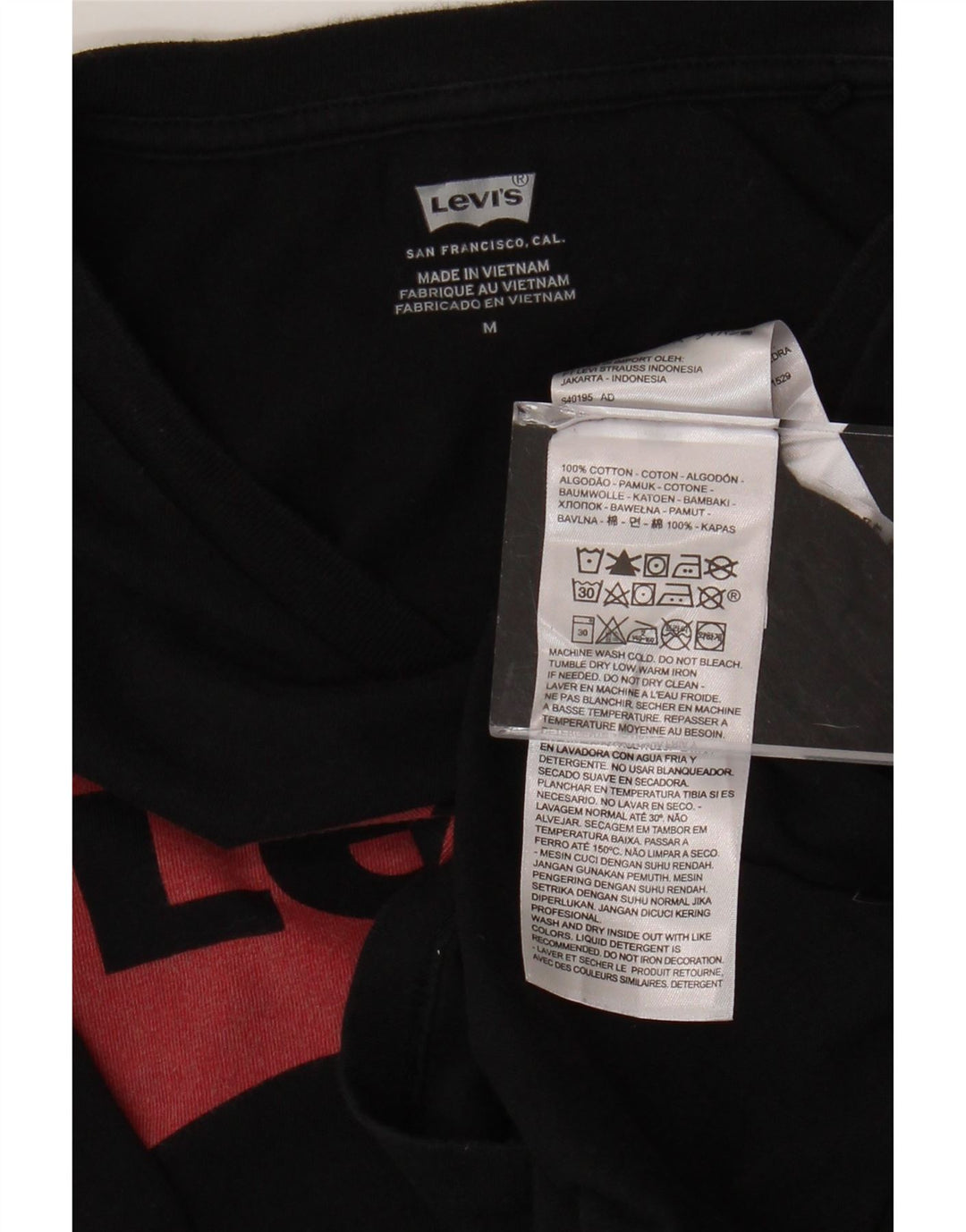 LEVI'S Dame Grafisk T-Shirt Top UK 14 Medium Sort Bomuld