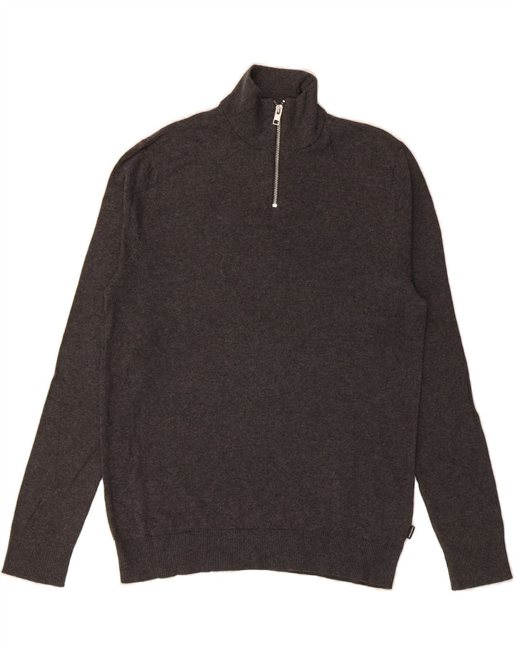 JACK & JONES Mens Zip Neck Jumper Sweater Medium Grey Cotton Vintage Jack & Jones and Second-Hand Jack & Jones from Messina Hembry 