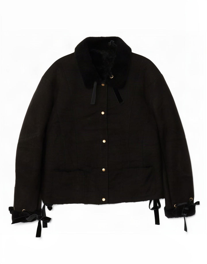 Vintage Dame Shearling Jacket IT 46 Large Black