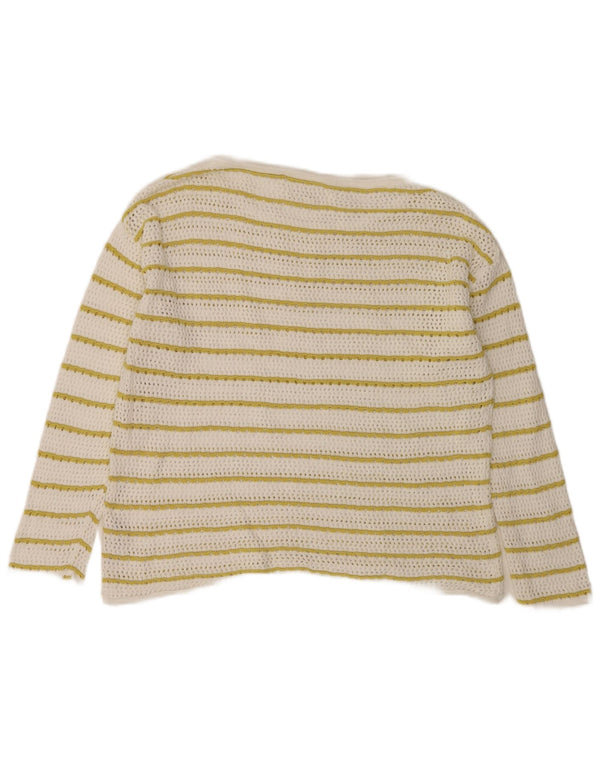 Fat Face Dame Boat Neck Jumper Sweater UK 18 XL Hvidstribet bomuld