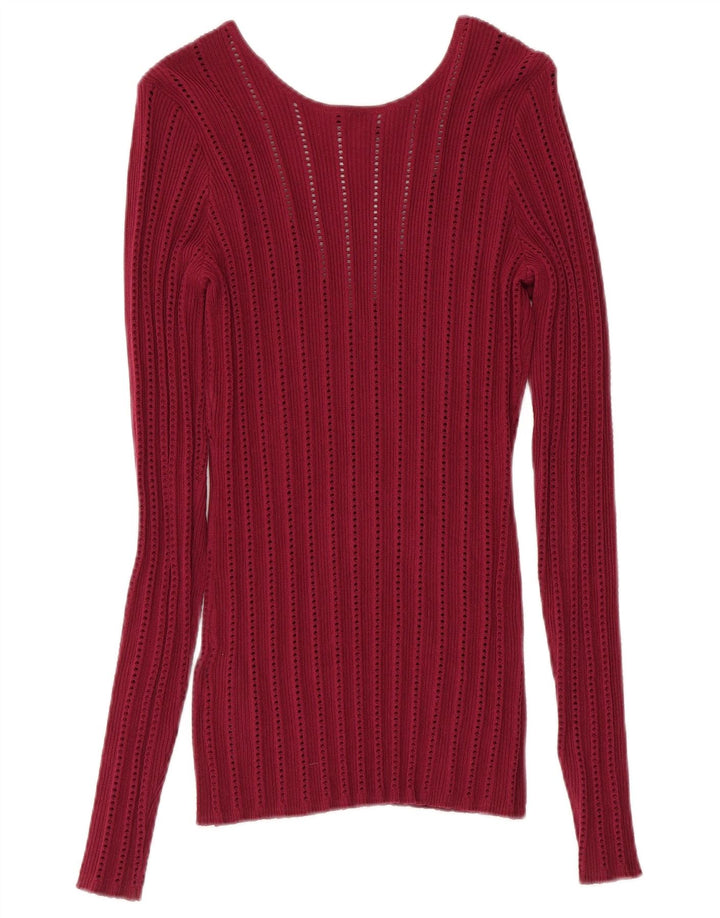 GUESS Dame V-hals sweater UK 12 Medium Burgundy Rayon