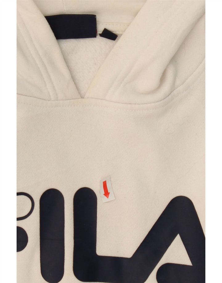 FILA Womens Oversized Crop Hoodie Jumper UK 14 Medium White Colourblock Vintage Fila and Second-Hand Fila from Messina Hembry 