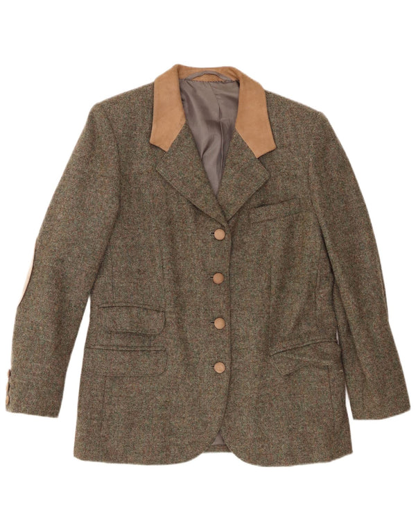 Vintage dame 4-knaps blazerjakke UK 12 Medium Khaki Colourblock