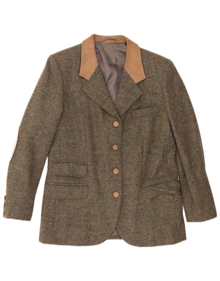 Vintage dame 4-knaps blazerjakke UK 12 Medium Khaki Colourblock