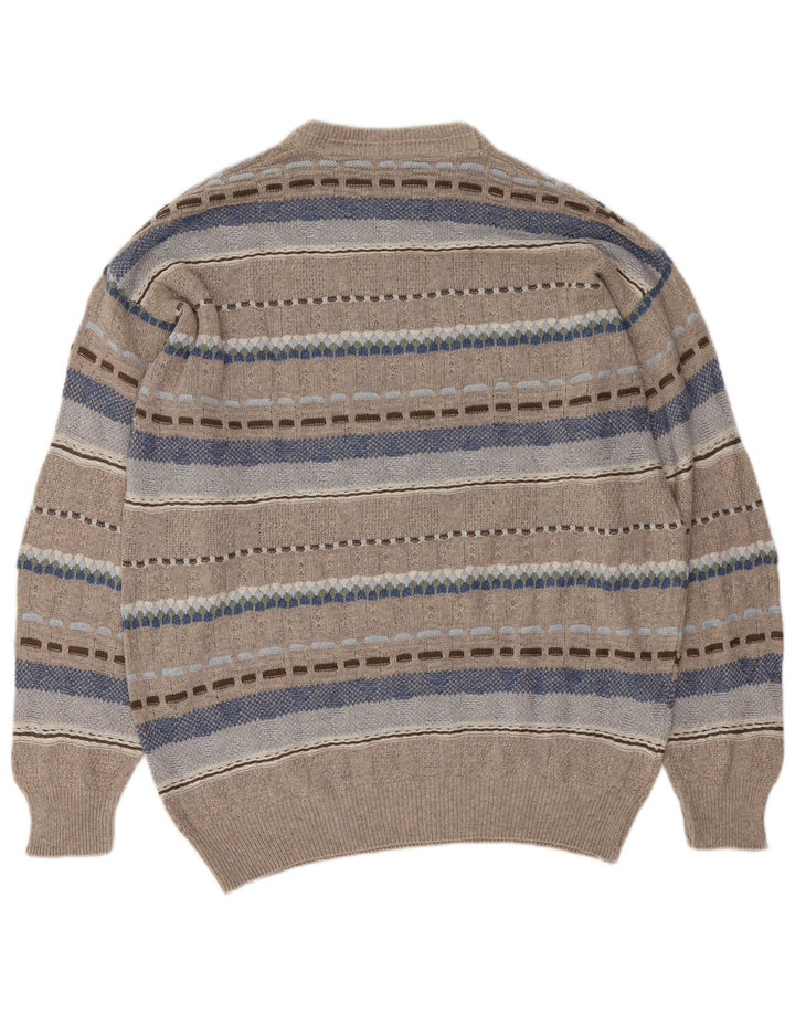 Vintage herre rund hals sweater stor grå geometrisk