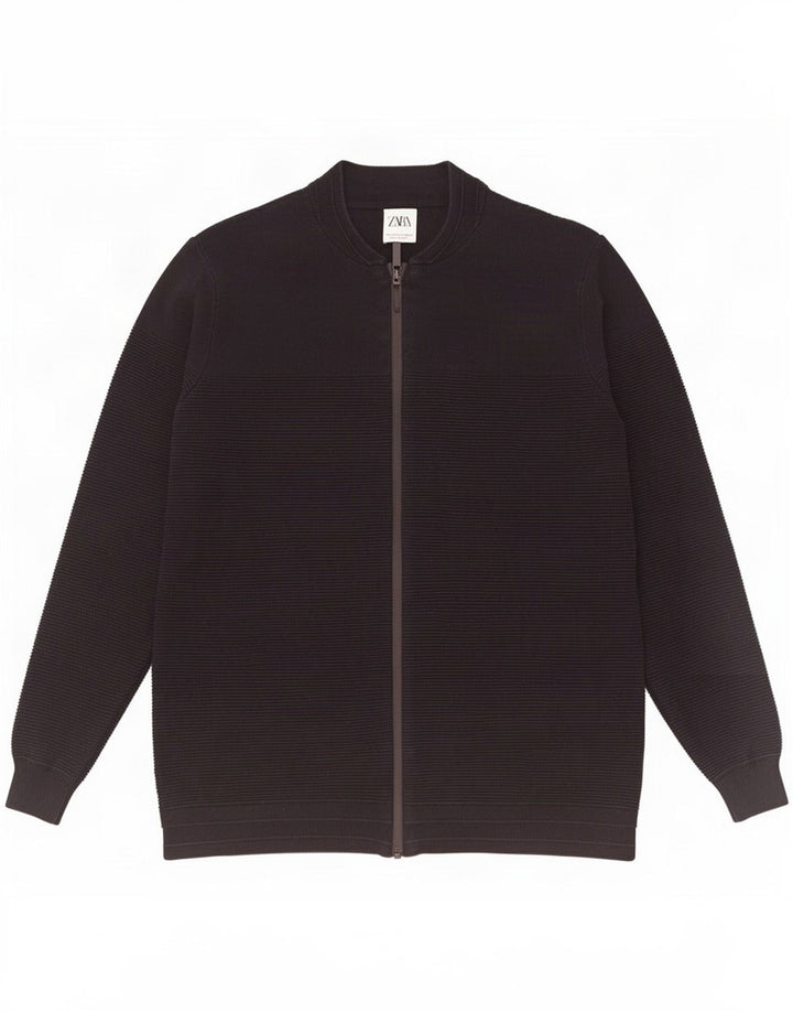 Zara Herre Cardigan Sweater Stor Sort Bomuld