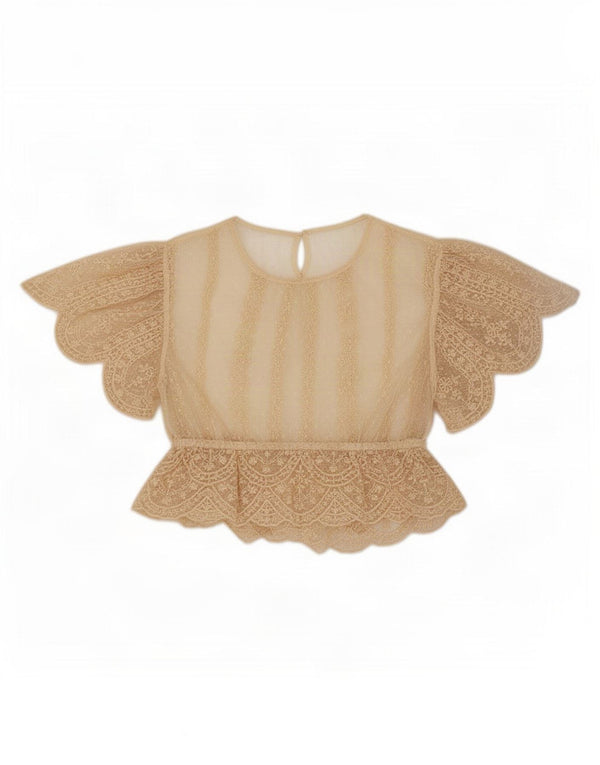 Zara Womens Crop Blondebluse Top UK 16 Large Beige Floral Polyester