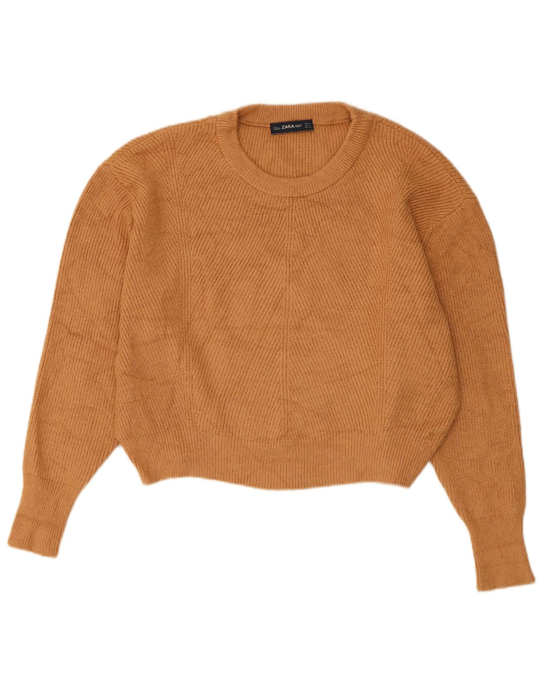 Zara Womens Crop Oversized Crew Neck Jumper Sweater UK 10 Small Brown