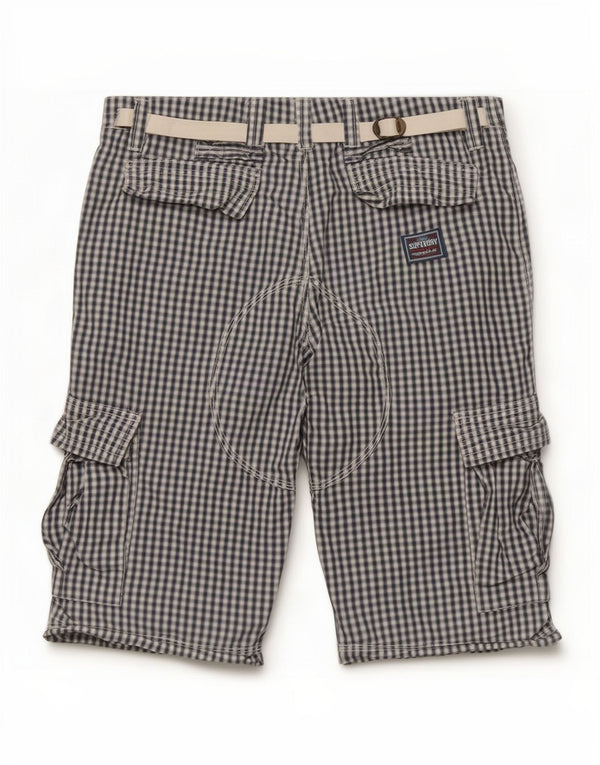 Superdry Herre Cargo Shorts Medium W32 Marineblå Gingham Bomuld