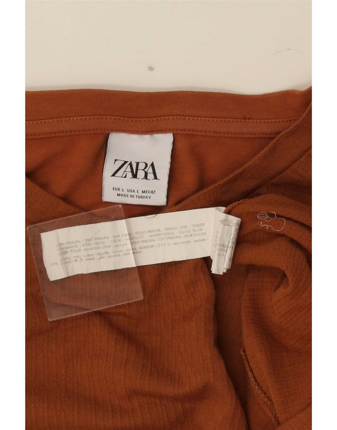 Zara Herre T-Shirt Top Stor Brun Bomuld