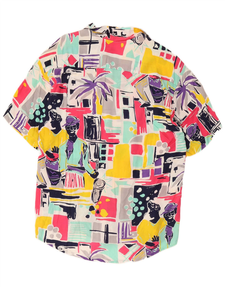 Vintage herre grafisk kortærmet skjorte medium flerfarvet patchwork