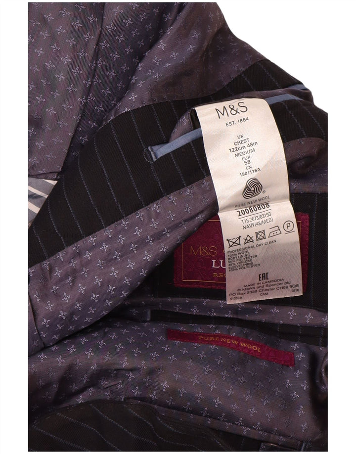 Marks & Spencer Herre 2-knaps blazerjakke UK 48 4XL Marineblå nålestribe