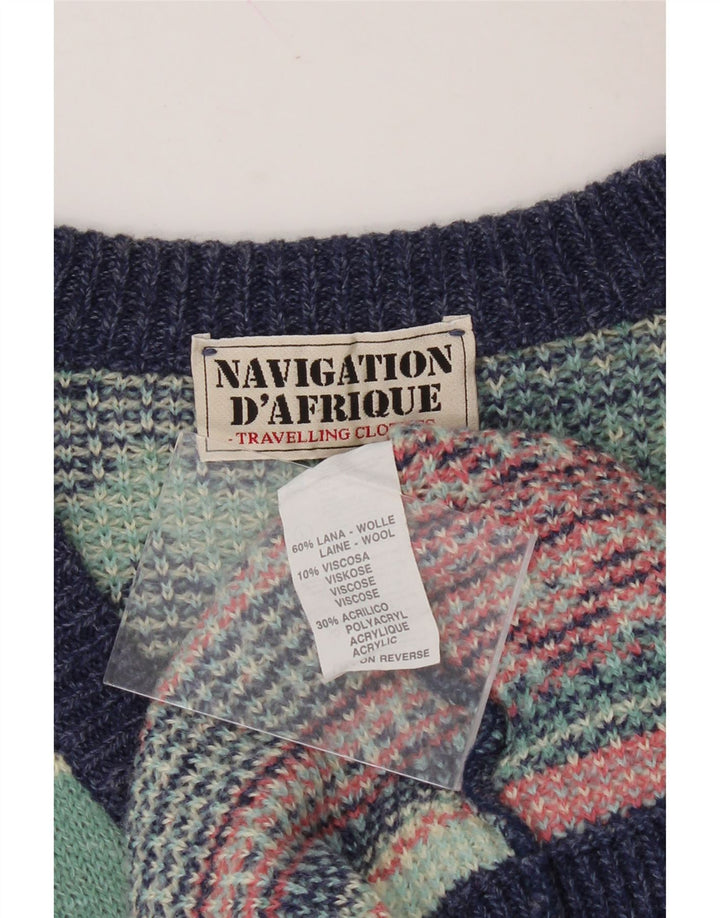 VINTAGE Mens V-Neck Jumper Sweater Medium Green Floral Wool Vintage Vintage and Second-Hand Vintage from Messina Hembry 