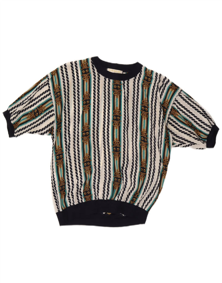 ENNEDI Damebluse Top UK 12 Medium Hvidstribet Acetat