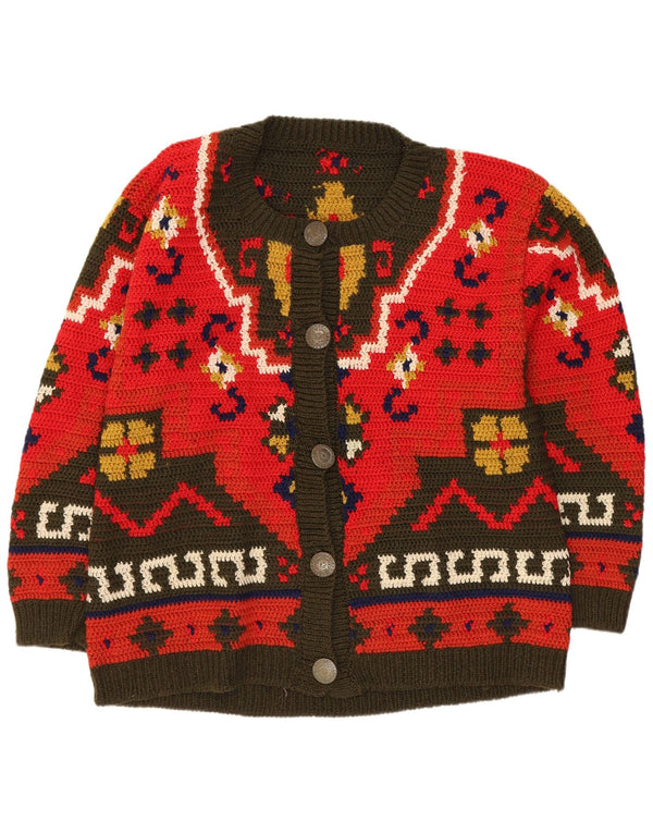 Vintage dame cardigan sweater UK 16 Large Red Fair Isle
