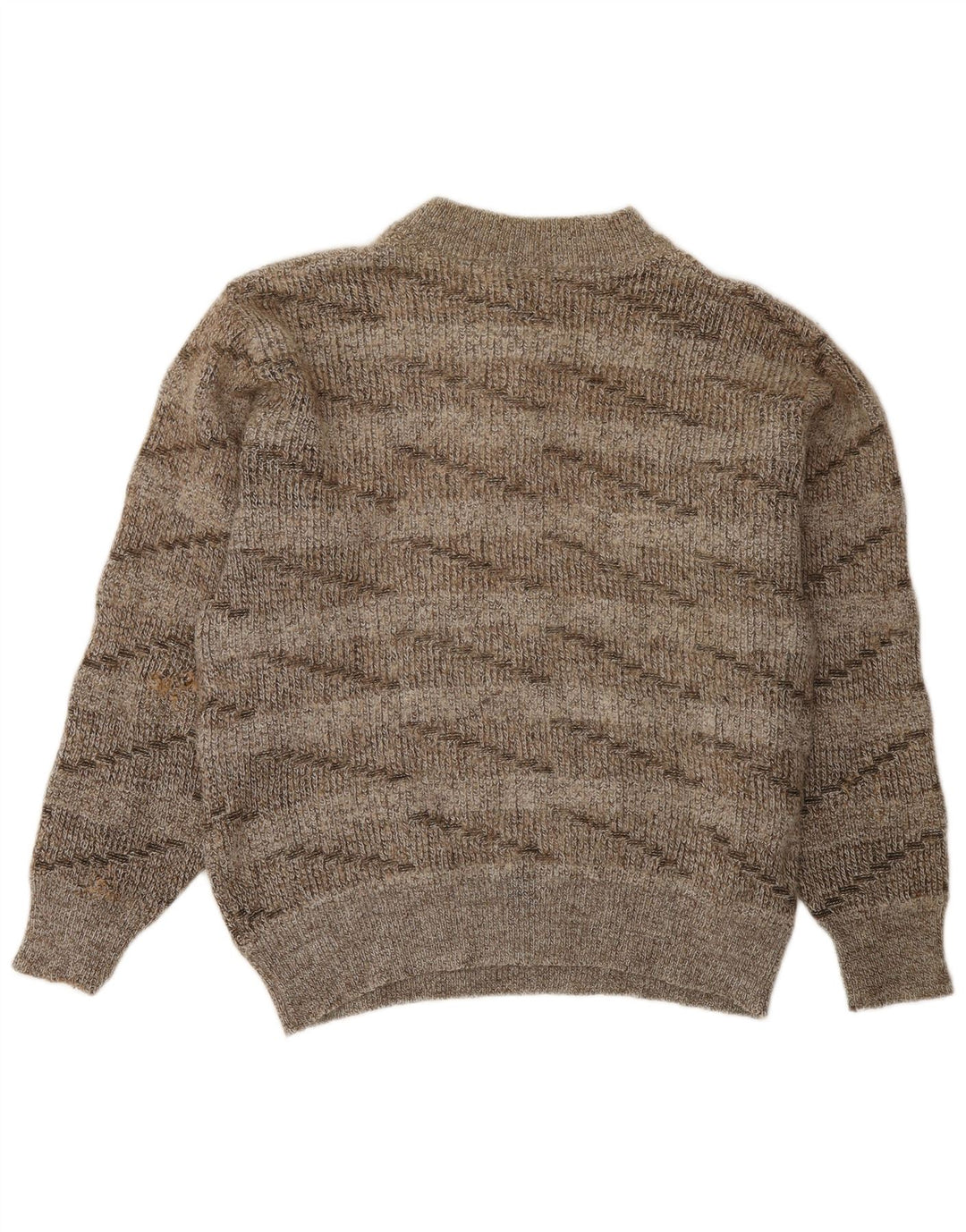 Vintage Dame Button Neck Jumper Sweater UK 16 Stor brun stribet uld