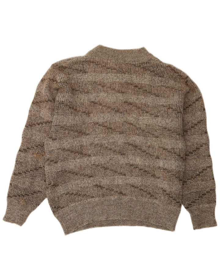 Vintage Dame Button Neck Jumper Sweater UK 16 Stor brun stribet uld