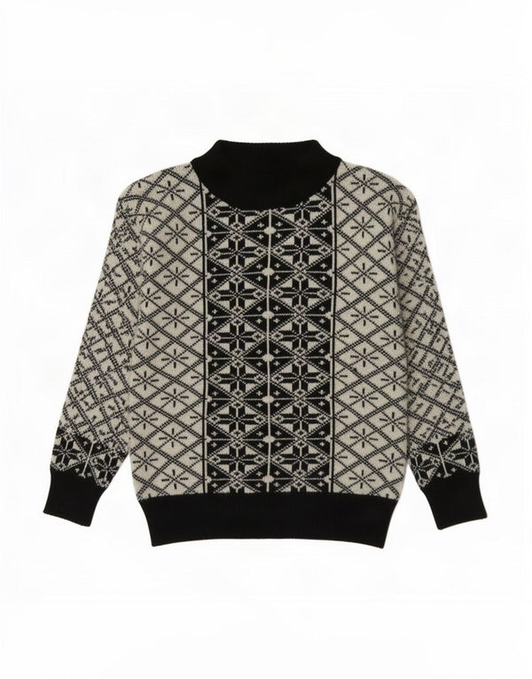 Vintage Drenge Turtle Neck Jumper Sweater 7-8 år Sort Geometrisk Spandex