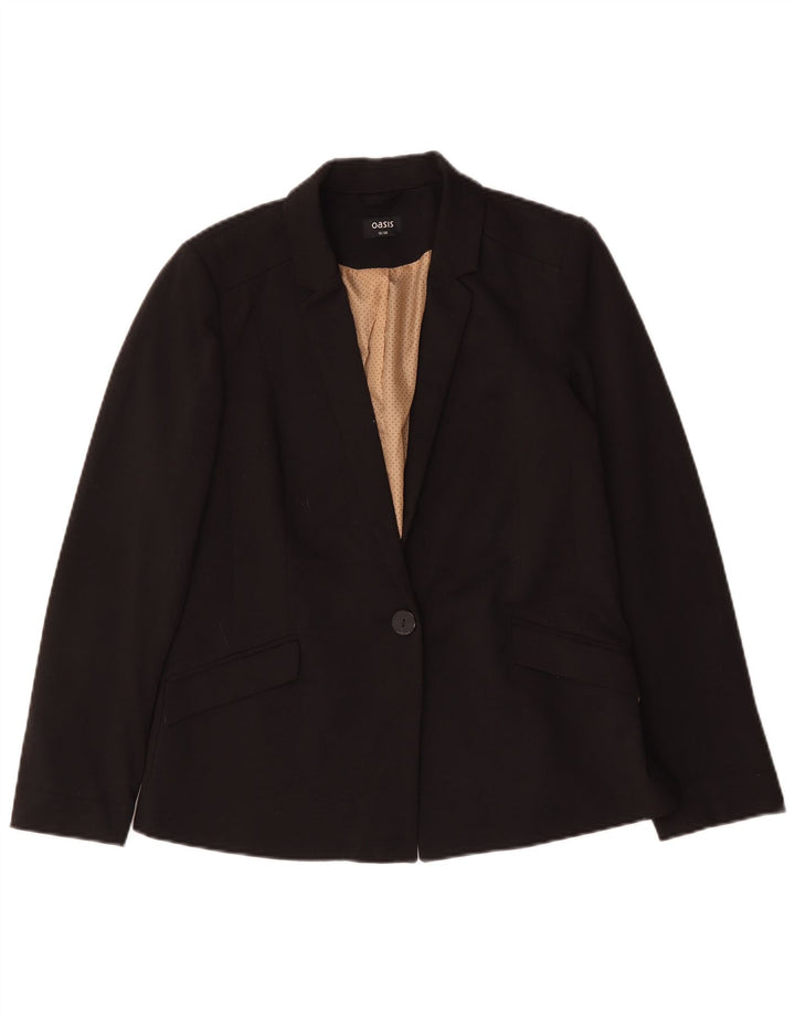 Oasis Dame 1 Knap Blazer Jakke UK 12 Medium Sort Polyester