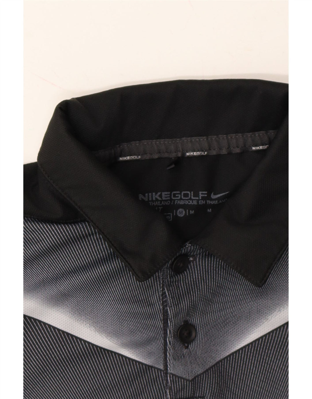 NIKE Womens Polo Shirt UK 12 Medium Black Pinstripe Polyester Vintage Nike and Second-Hand Nike from Messina Hembry 