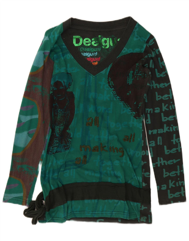 Desigual Dame Abstrakt mønster Tunika Top UK 14 Medium Grøn Bomuld