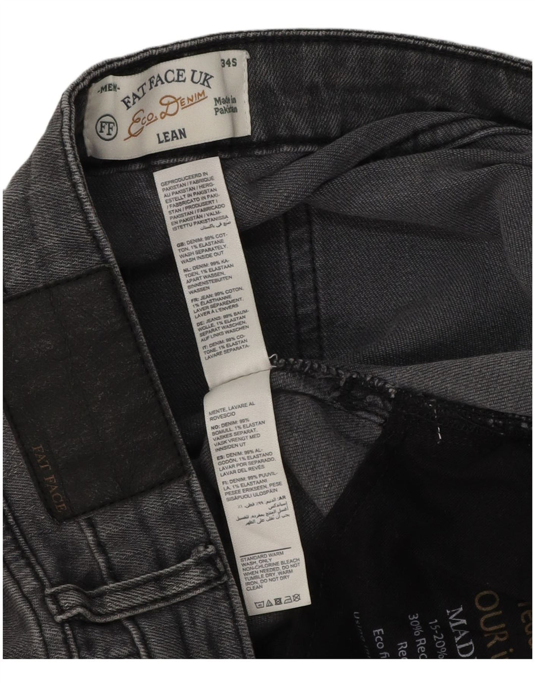 Fat Face Herre Slim Jeans W34 L30 Grå Bomuld