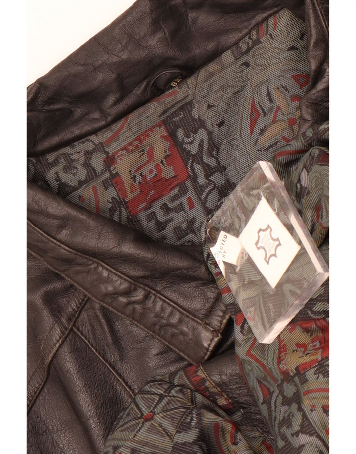 Vintage Herre Læder Gilet IT 62 6XL Sort Læder