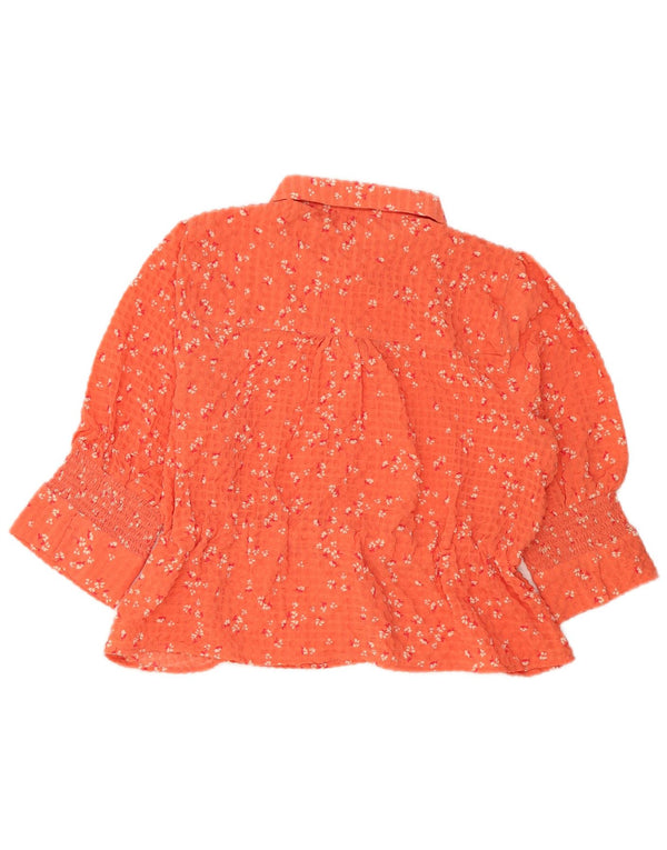 French Connection Dame 3/4-ærmet skjortebluse UK 14 Medium Orange Floral