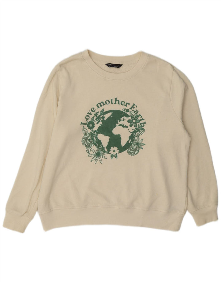 Marks & Spencer Dame Grafisk Sweatshirt Jumper UK 16 Large Off White