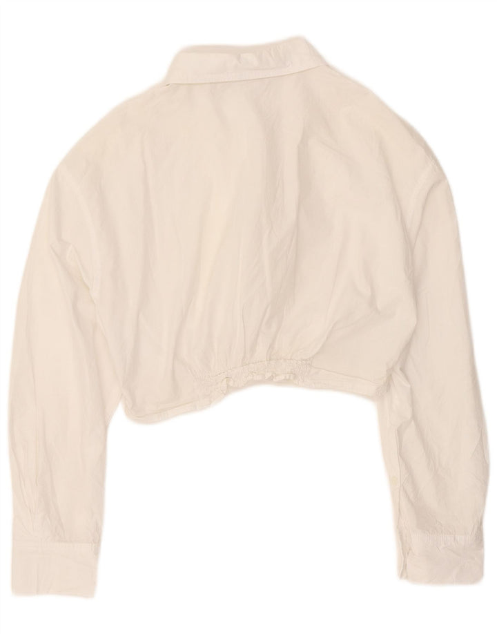 Zara Womens Crop Shirt Bluse UK 16 Medium White Bomuld