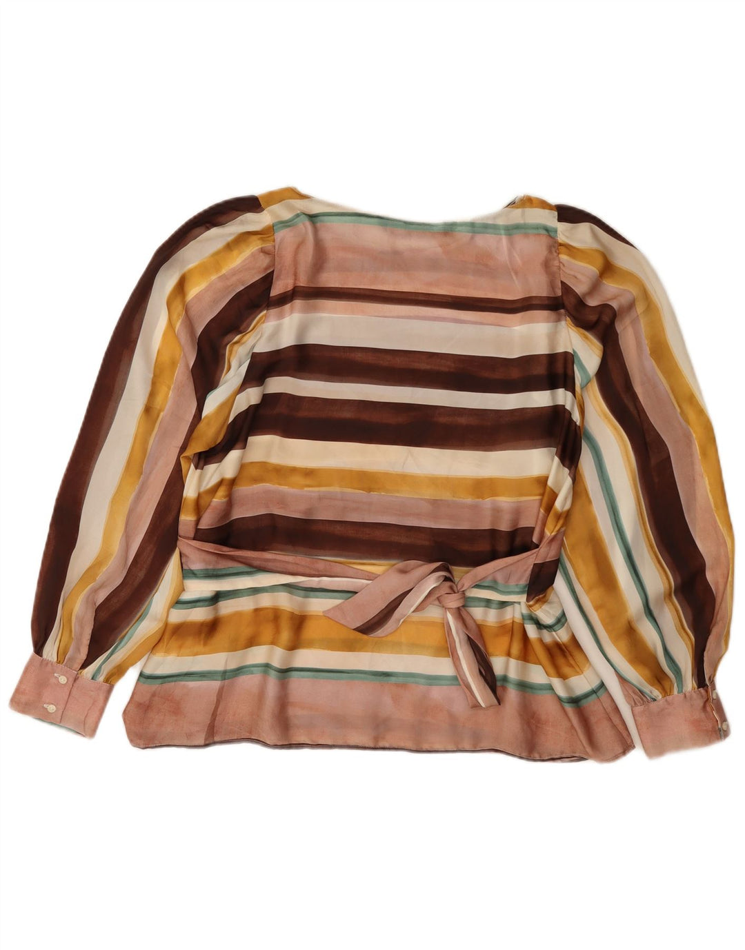 Zara Dame Langærmet Bluse Top UK 12 Medium Flerfarvet Stribet