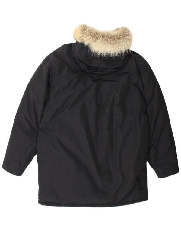 Woolrich Herre Hooded Parka Jacket UK 40 Large Black Bomuld